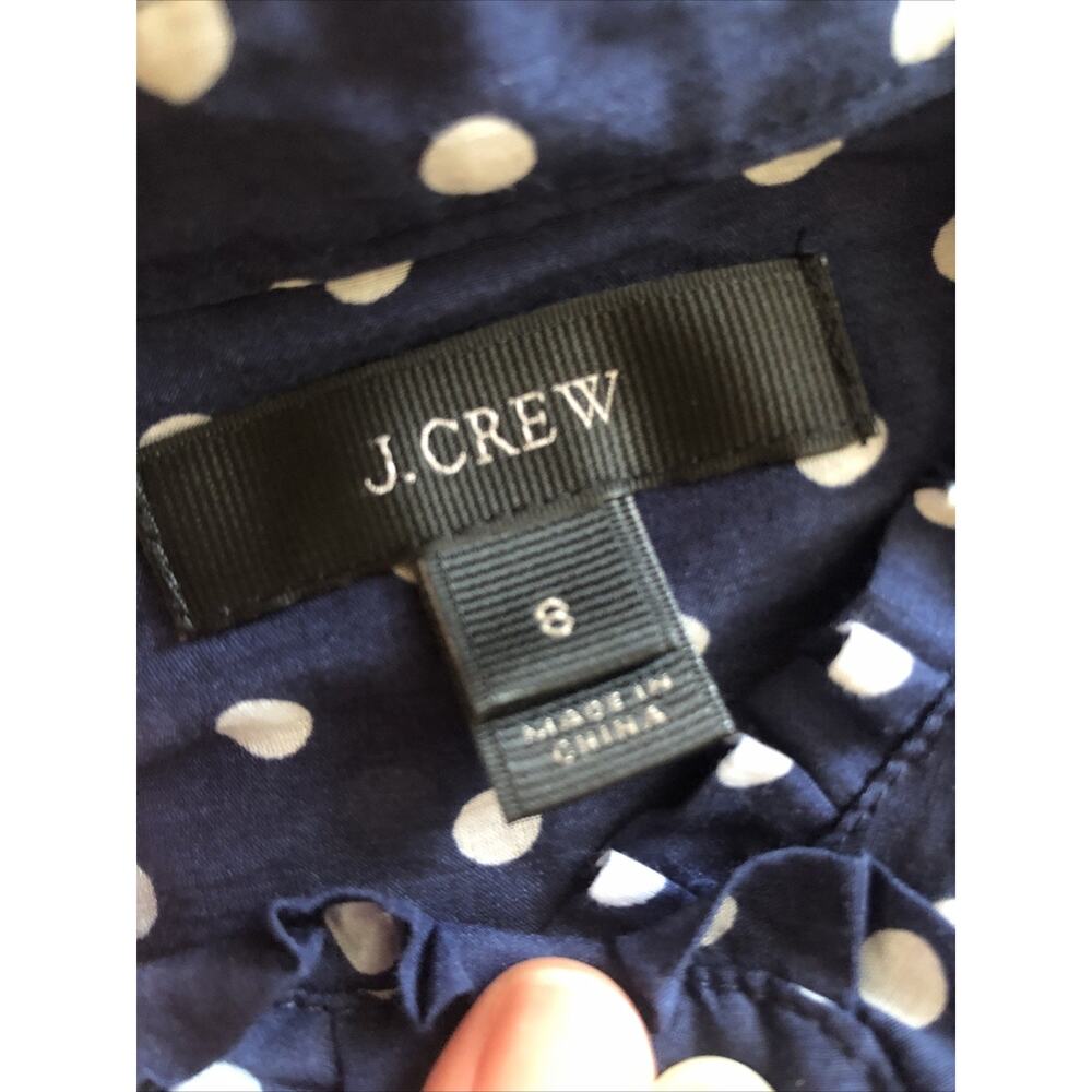 J Crew Blue White Polka Dot Long Sleeve Button Up Top Silk Blend Semi Sheer 8 - Picture 6 of 7